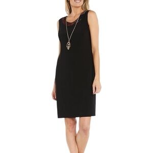 R&M Richards Black Printed Collar Necklace Detail Sleeveless Tunic Dress Sz 12P